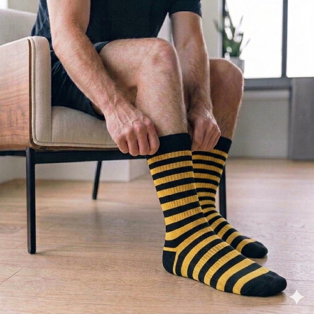 Dr. Martens Thin Stripe Socks Mens S/M Yellow Black Crew Cotton Blend  **NEW**